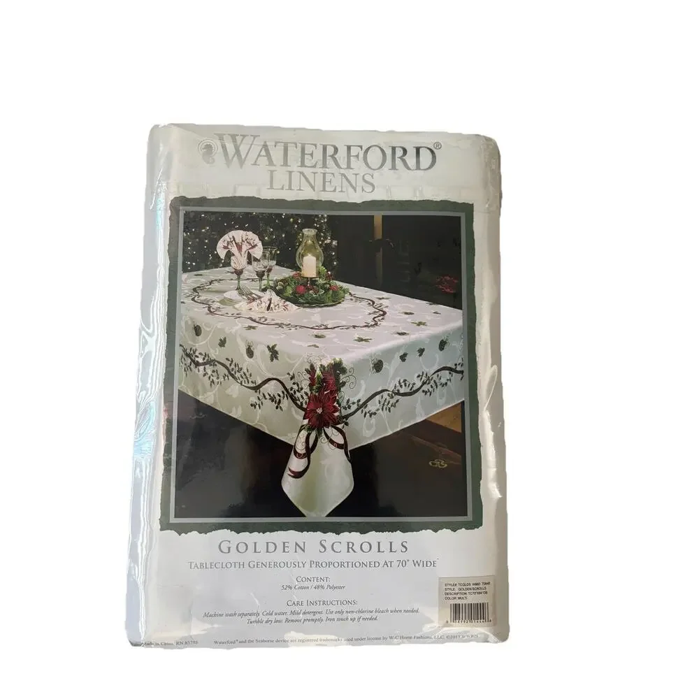 New Waterford Golden Scrolls Tablecloth Christmas Holiday Vintage 70